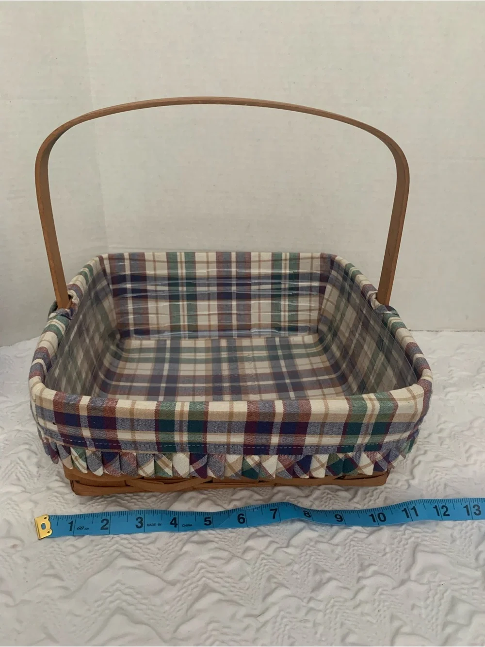 Vintage Longaberger Basket Plaid Stationary Handle Plastic Protector Liner 1991